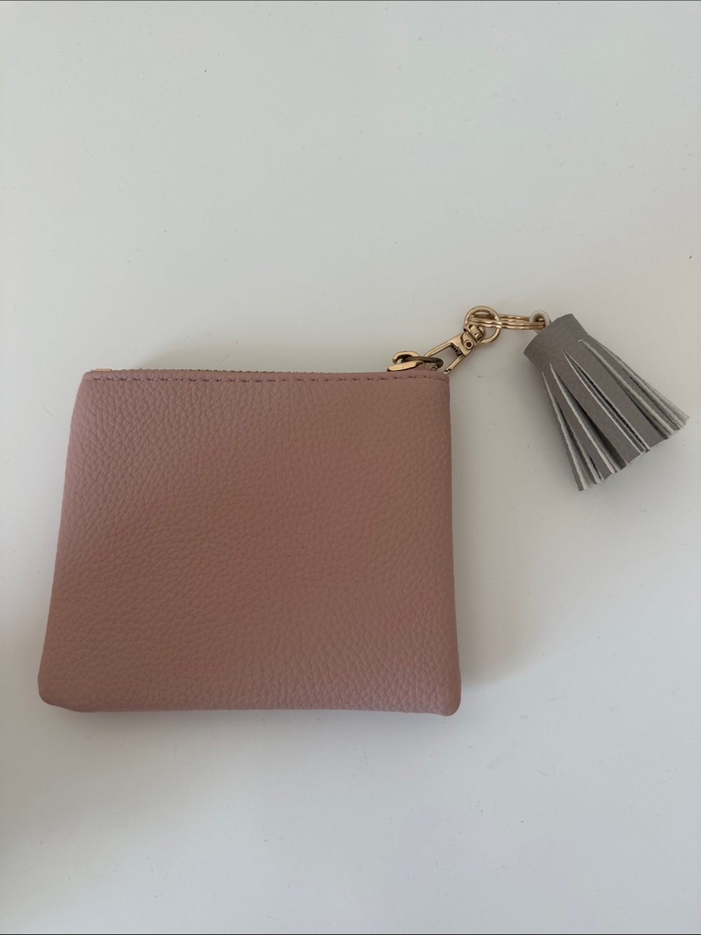 Blush Pink Leather Coin Pouch with Gray Tassel